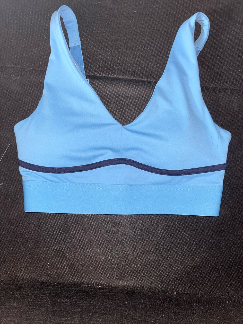 Fabletics Light Blue V‑Neck Wireless Bralette with Navy Trim